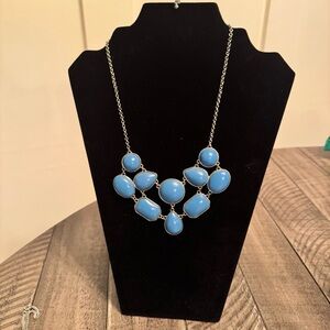 NY Statement Necklace‎ Blue Beads Silver Tone Chain Jewelry